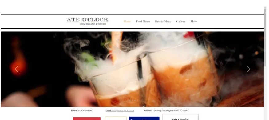 Ate O'Clock restaurant website design